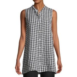 Eileen Fisher Organic Linen Gingham Sleeveless Tunic Shirt